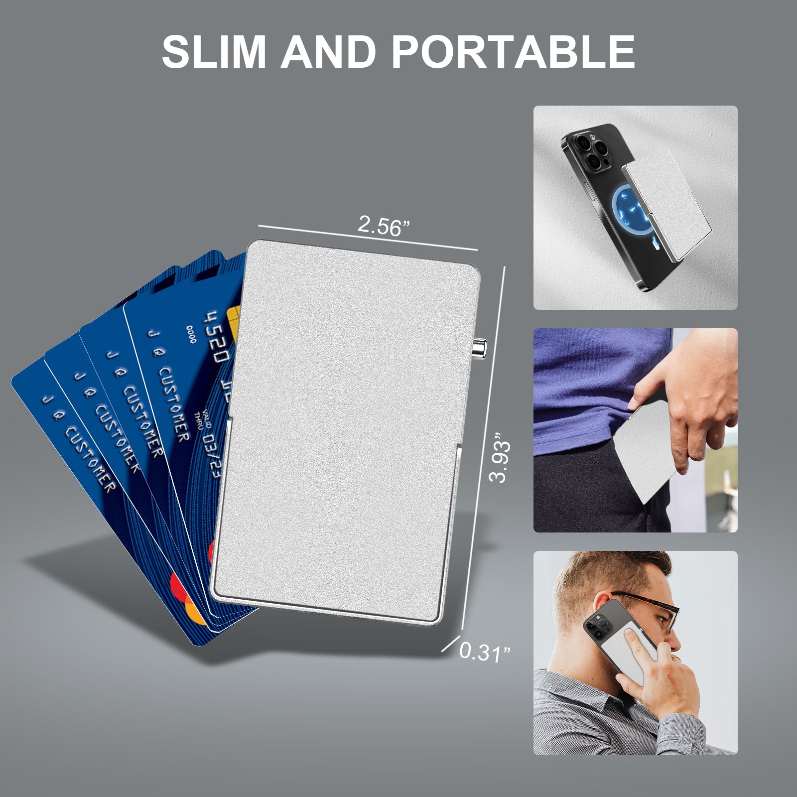 Slim RFID Blocking Metal Wallet with MagSafe & Kickstand — 5 Colors