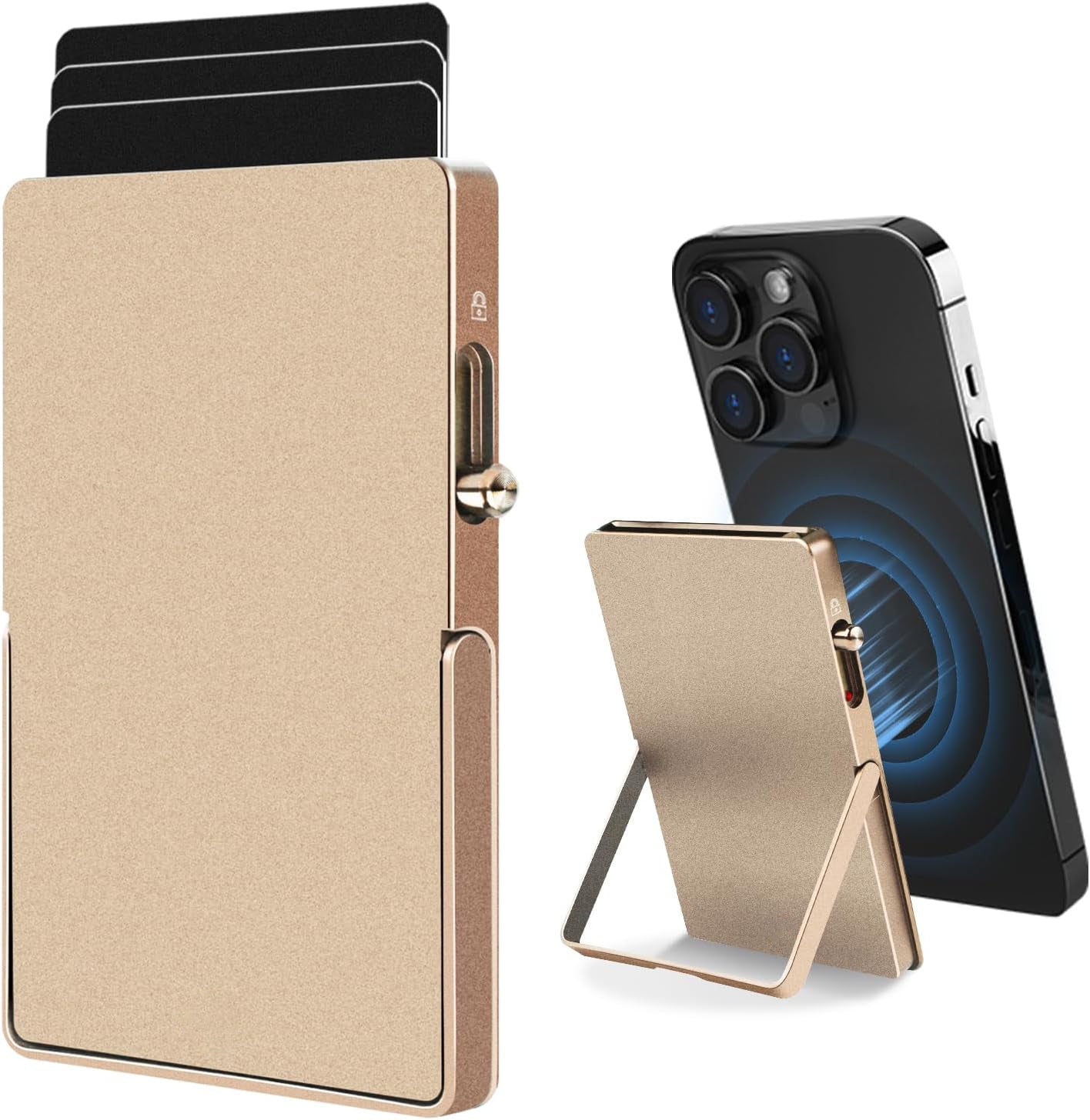 Slim RFID Blocking Metal Wallet with MagSafe & Kickstand — 5 Colors