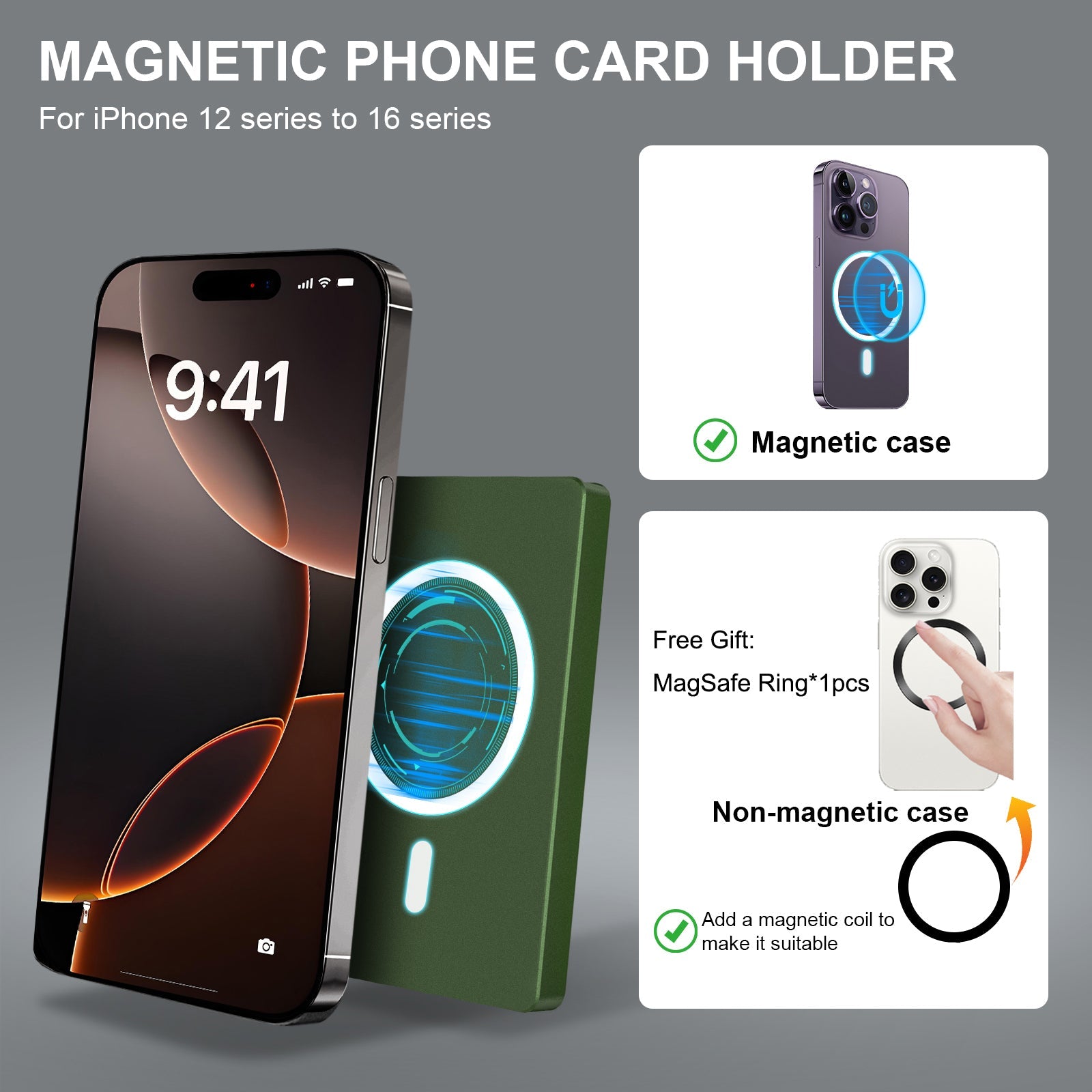 Slim RFID Blocking Metal Wallet with MagSafe & Kickstand — 5 Colors