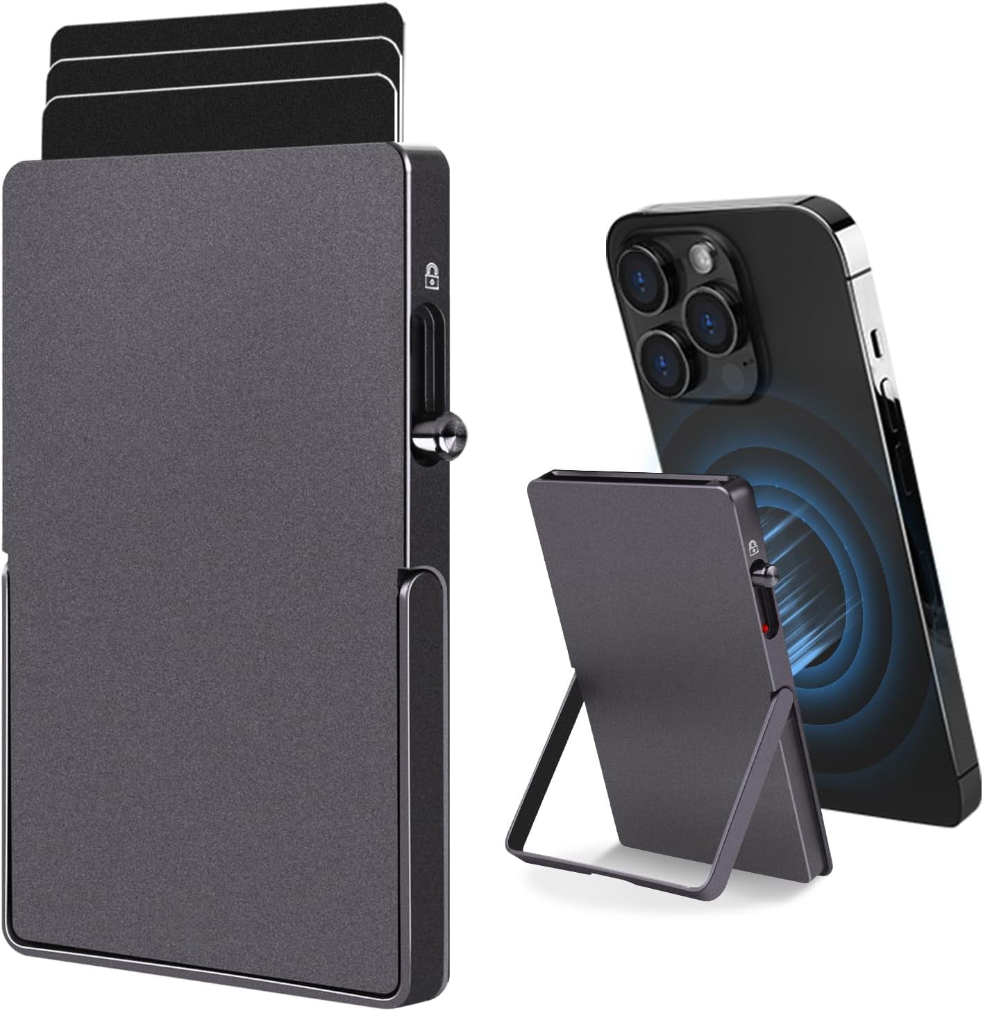 Slim RFID Blocking Metal Wallet with MagSafe & Kickstand — 5 Colors