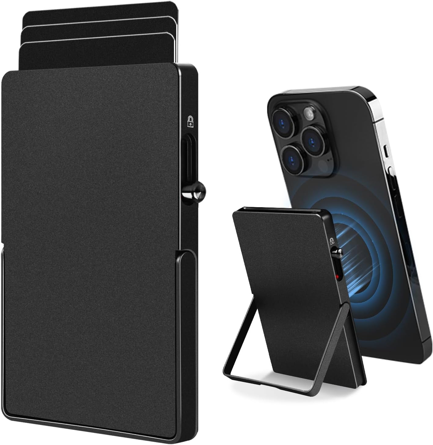 Slim RFID Blocking Metal Wallet with MagSafe & Kickstand — 5 Colors