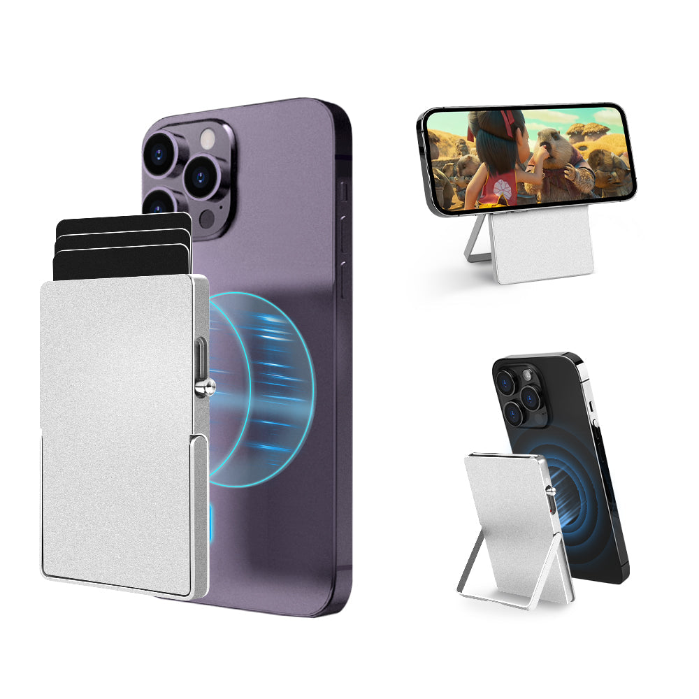 Slim RFID Blocking Metal Wallet with MagSafe & Kickstand — 5 Colors